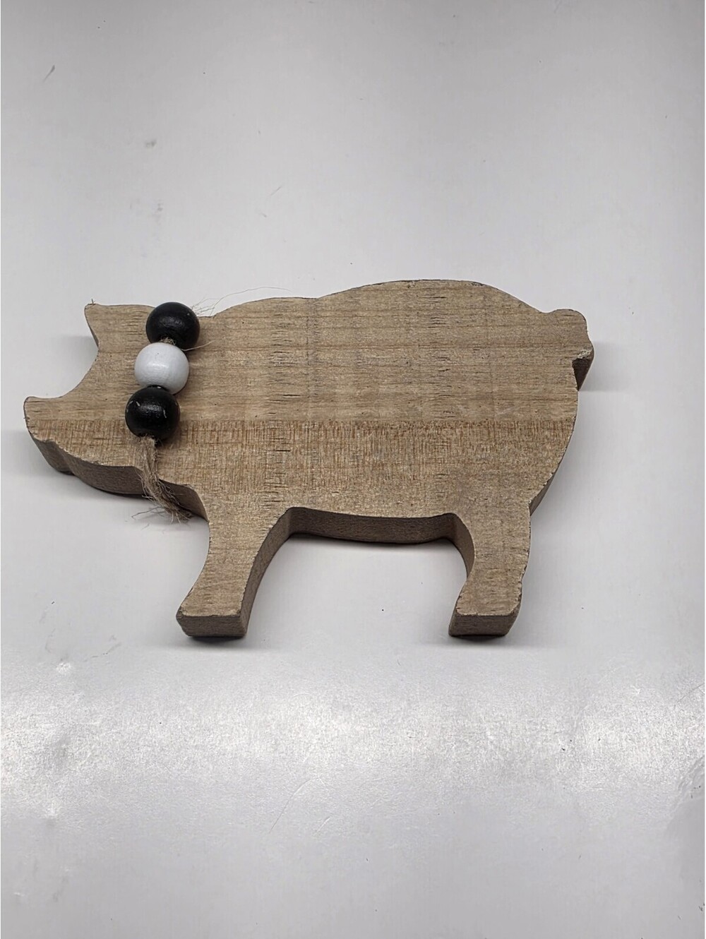Country Farmhouse Chunky Pig Hog  Wood Cutout Figurine Beads Table Wall Decor